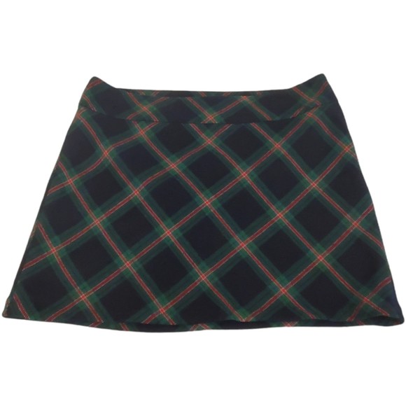 Talbots Women's Tartan Plaid Mini Skirt Sz 12 Wool Blend A Line Navy Green - Picture 6 of 7